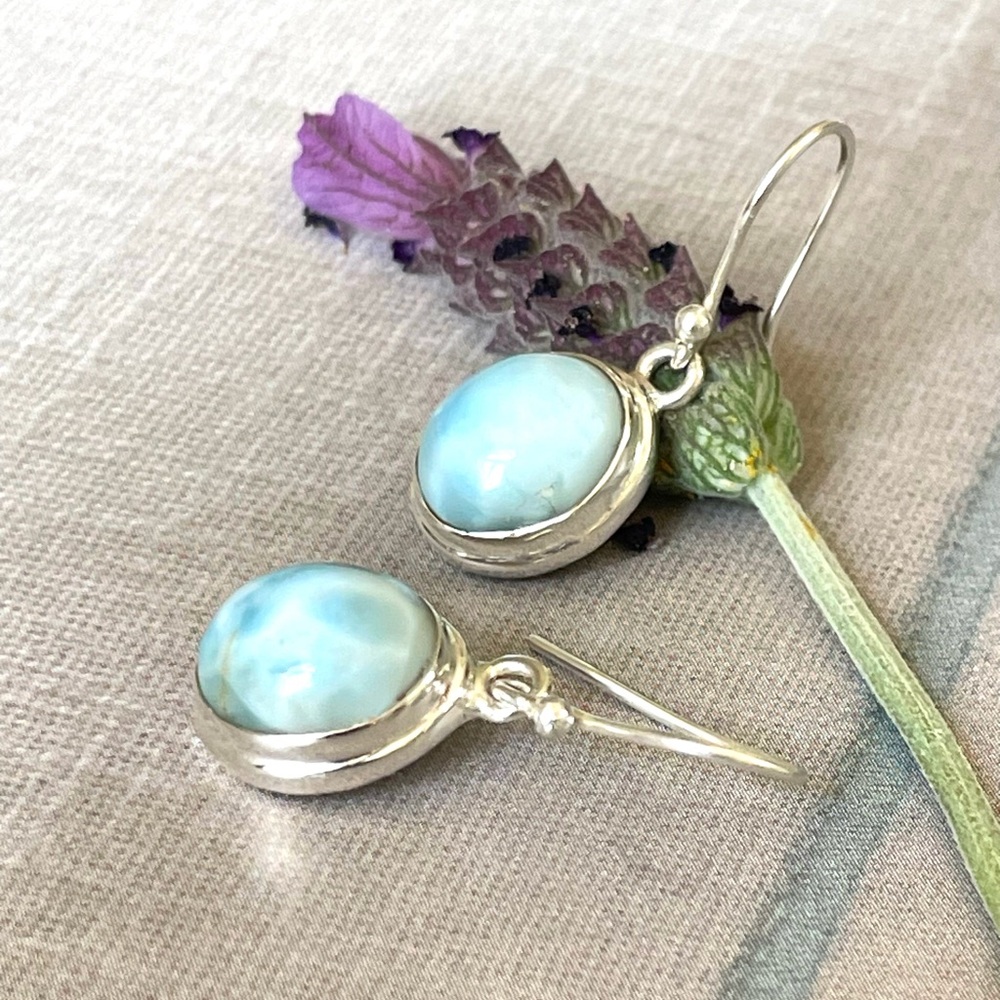 925 Sterling silver Larimar dangle earrings! B O H O - Picture 15 of 17